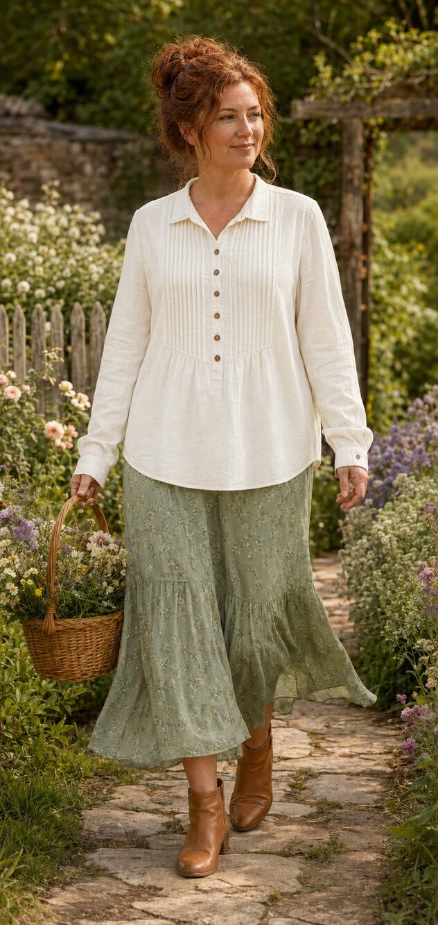 Falls Creek Cream Button-Front Pintuck Blouse